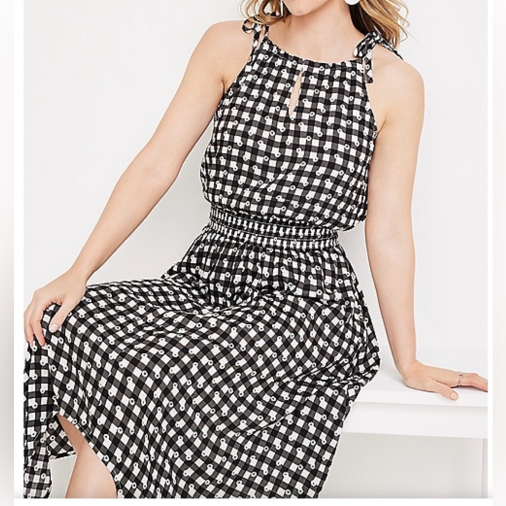 Dress Midi Sz XL NWT Maurices Black White Floral Gingham Cottagecore